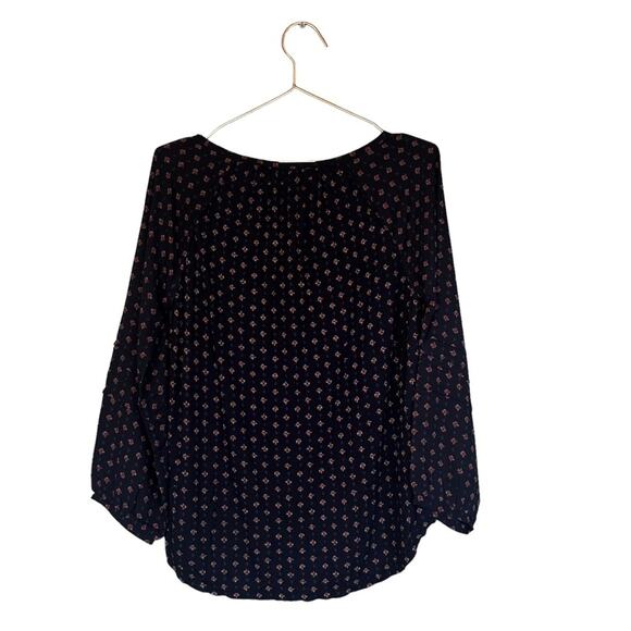 Loft Navy Print Mixed Media Blouse small - Picture 3 of 6